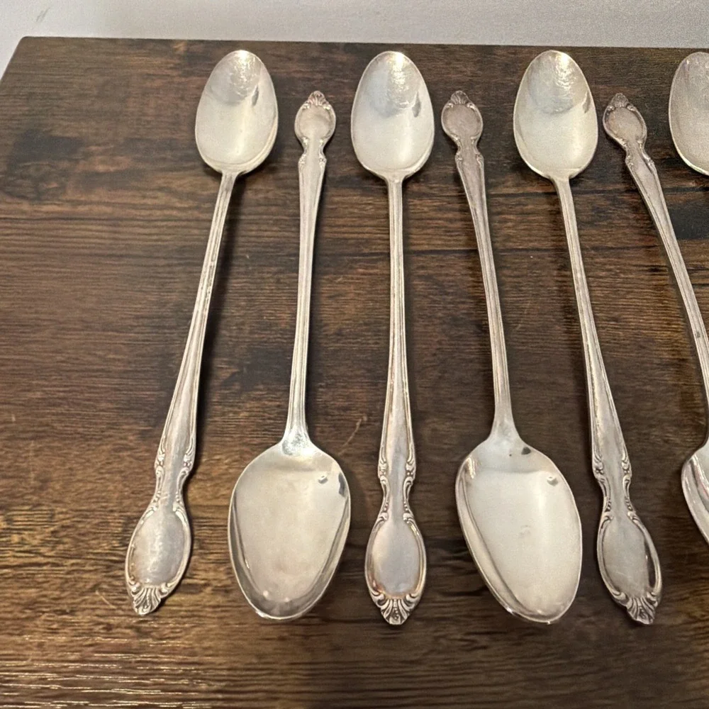 VTG Lot 8x Iced Tea Spoons WM Rogers International Silver Precious Mirror 7 3/4